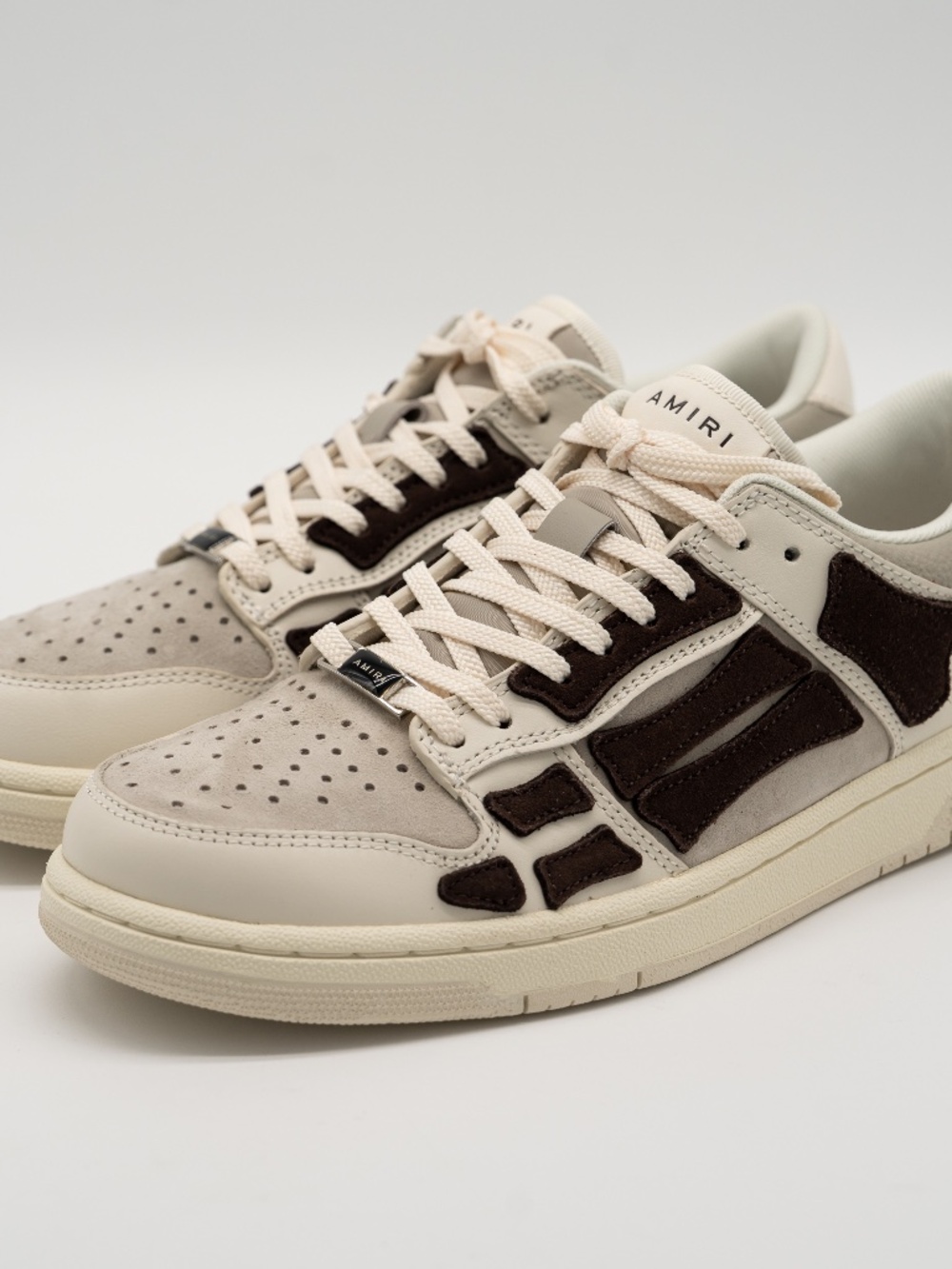 Amiri Skel Top Low Brown White Grey Leather Suede Sneakers Men's size 8 US